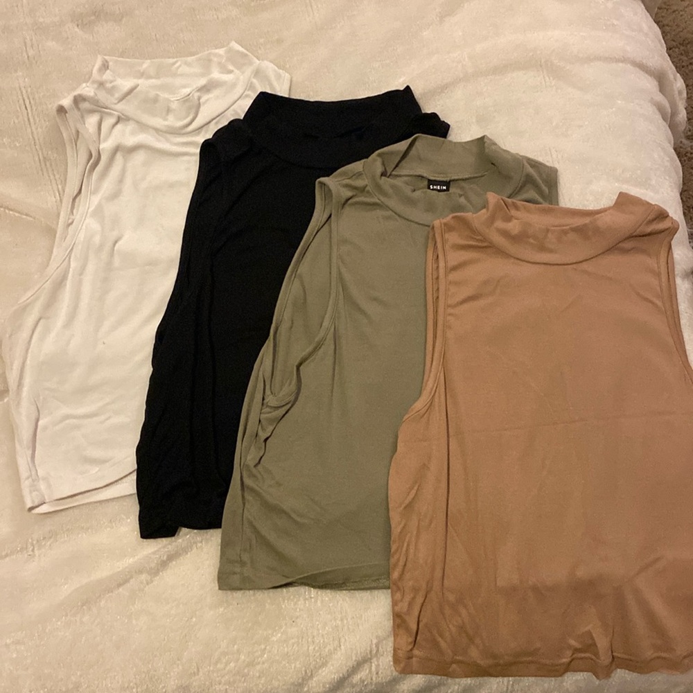 SHEIN 4pcs set solid mock neck tank top